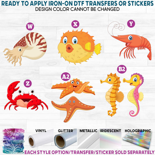 (s337-08) Cartoon Ocean Animals d Printed Heat Transfer or Sticker