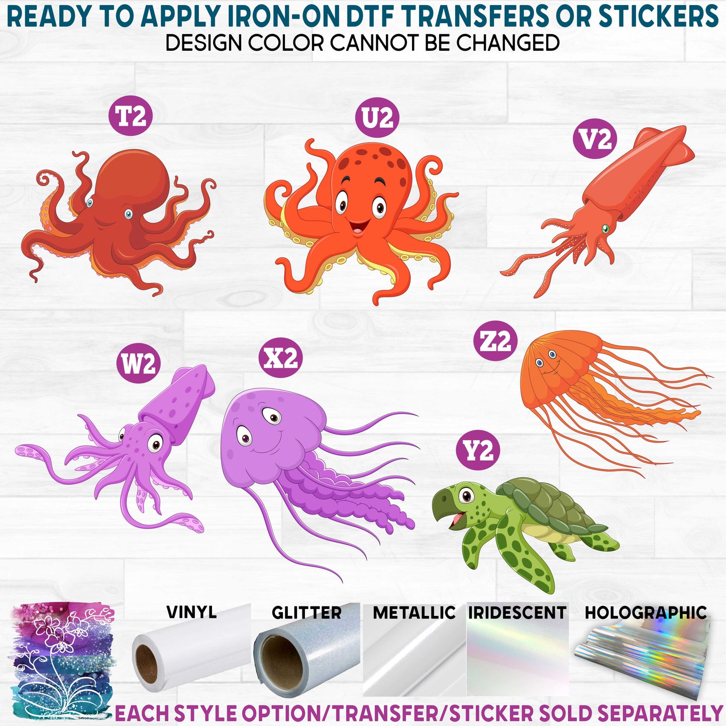 (s337-08) Cartoon Ocean Animals Printed Heat Transfer or Sticker