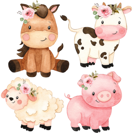 (s034-1-G1) Set of 4 Farm Animals Horse Cow Sheep Pig
