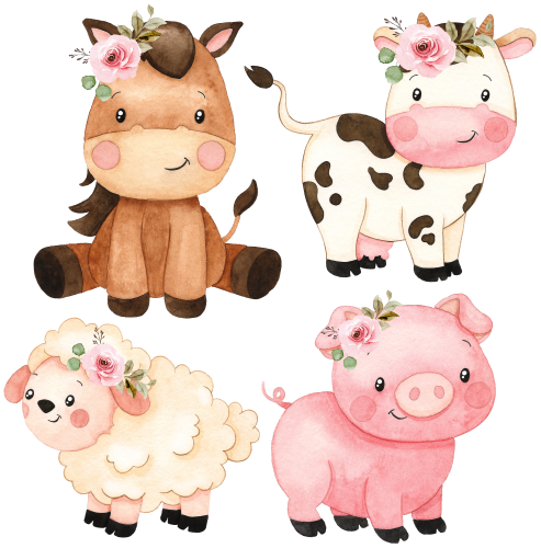 (s034-1-G1) Set of 4 Farm Animals Horse Cow Sheep Pig