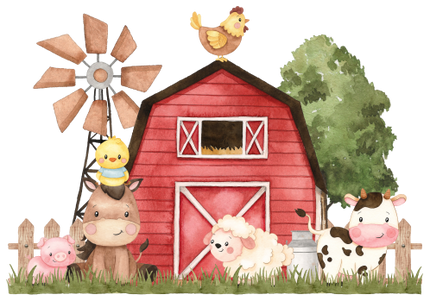 (s034-3-A)  Red Barn Farm Animals 1, 2 Any Age