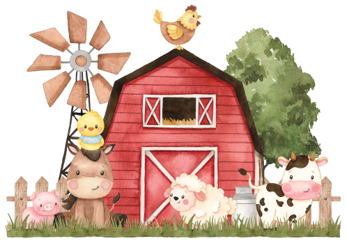 (s034-3-A)  Red Barn Farm Animals 1, 2 Any Age