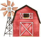 (s034-3-B)  Red Barn Windmill