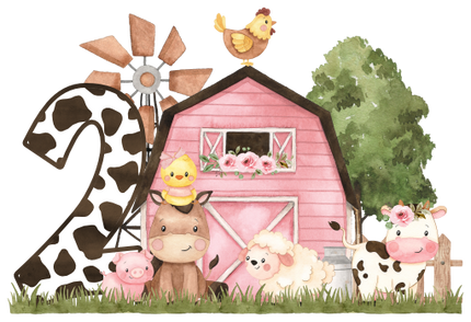 (s034-5-A)  Pink Barn Farm Animals 1, 2 Any Age