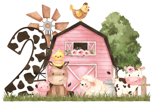 (s034-5-A)  Pink Barn Farm Animals 1, 2 Any Age