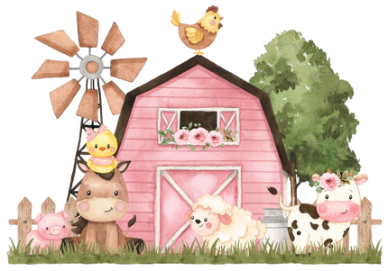 (s034-5-A)  Pink Barn Farm Animals 1, 2 Any Age