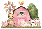 (s034-5-A)  Pink Barn Farm Animals 1, 2 Any Age