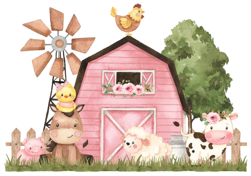 (s034-5-A)  Pink Barn Farm Animals 1, 2 Any Age