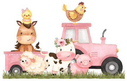 (s034-06-A)  Pink Tractor Farm Animals 1, 2 Any Age