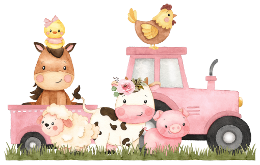 (s034-06-A)  Pink Tractor Farm Animals 1, 2 Any Age