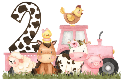 (s034-06-A)  Pink Tractor Farm Animals 1, 2 Any Age