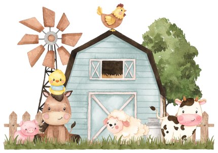 (s034-7-A)  Blue Barn Farm Animals 1, 2 Any Age