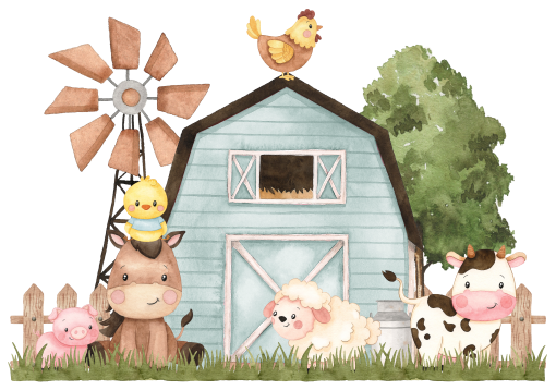 (s034-7-A)  Blue Barn Farm Animals 1, 2 Any Age