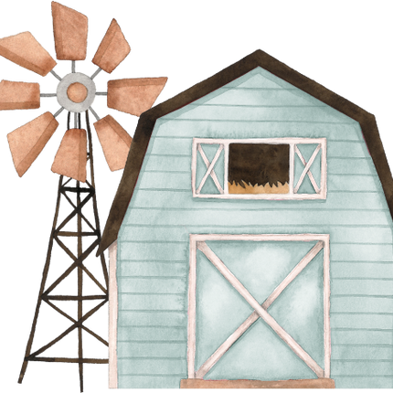 (s034-7-B)  Blue Barn Windmill