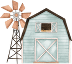 (s034-7-B)  Blue Barn Windmill