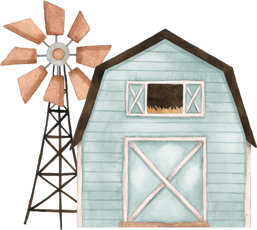 (s034-7-B)  Blue Barn Windmill