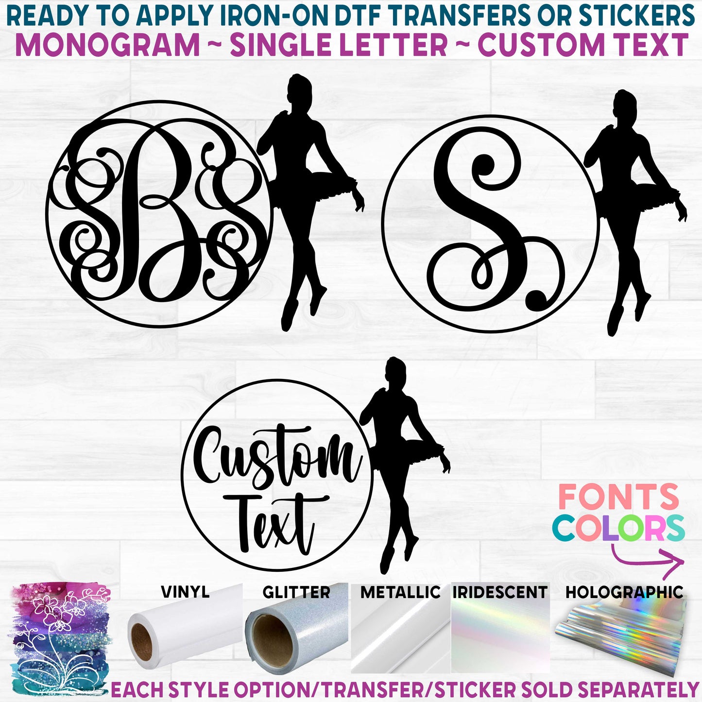 (s042-2C) Ballet Ballerina Dance Dancer Monogram Custom Text