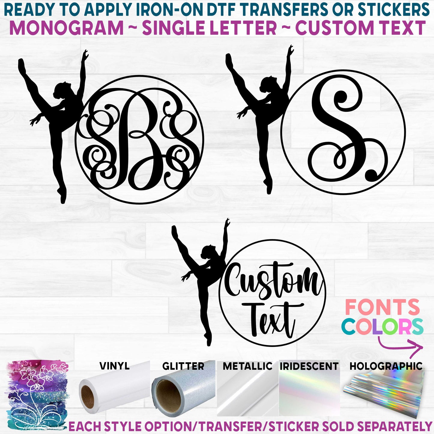 (s042-2E) Ballet Ballerina Dance Dancer Monogram Custom Text