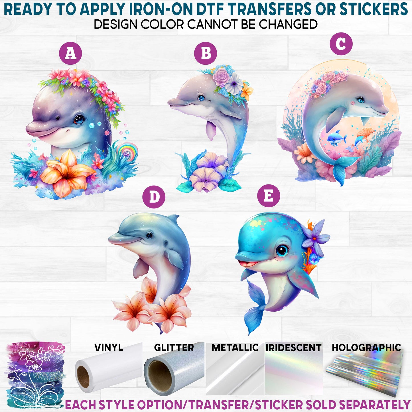 (s343-3) Colorful Dolphin Dolphins Printed Heat Transfer or Sticker