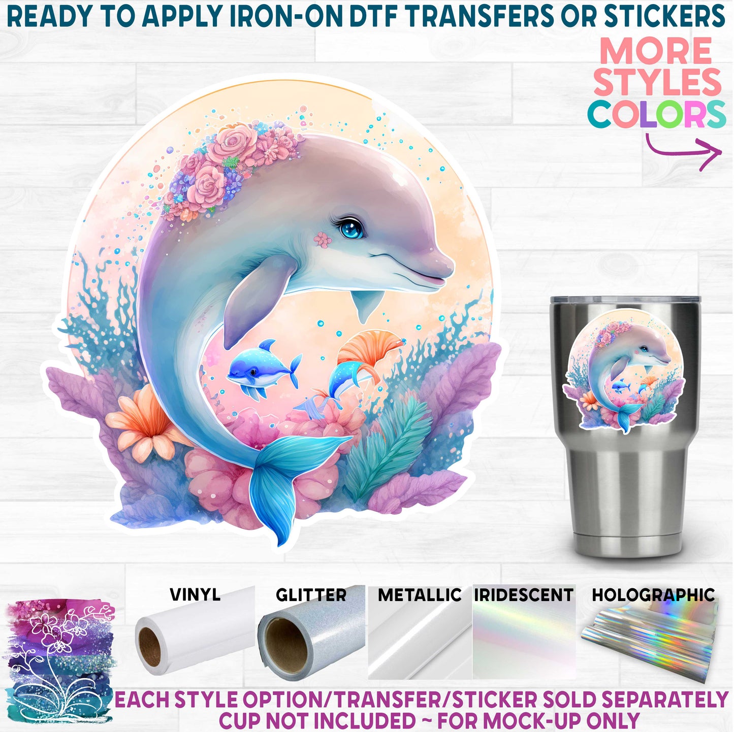 (s343-3) Colorful Dolphin Dolphins Printed Heat Transfer or Sticker