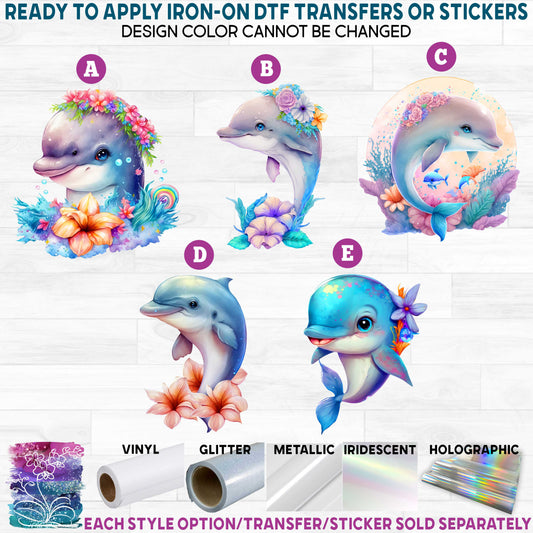 (s343-3) Colorful Dolphin Dolphins Printed Heat Transfer or Sticker