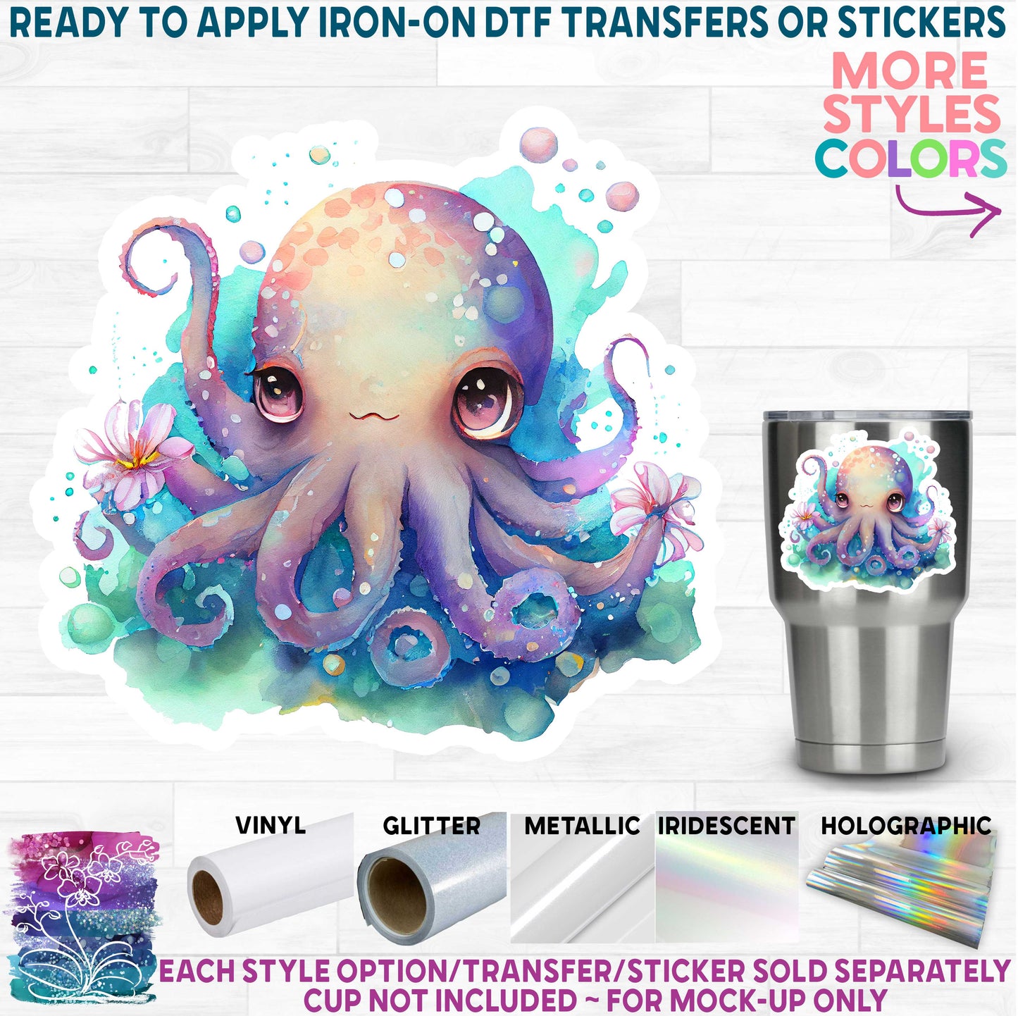 (s343-4) Colorful Octopus Octopi Printed Heat Transfer or Sticker