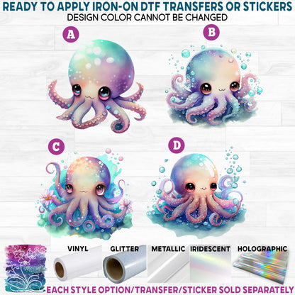 (s343-4) Colorful Octopus Octopi Printed Heat Transfer or Sticker