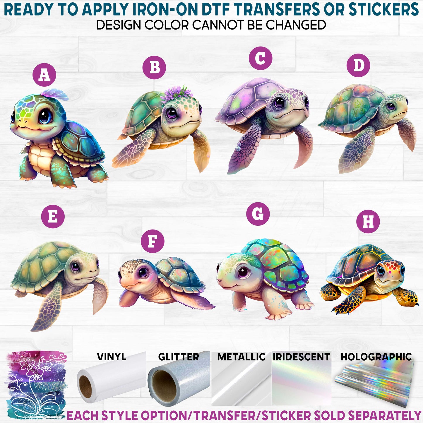 (s343-5) Colorful Green Sea Turtle Turtles b Printed Heat Transfer or Sticker