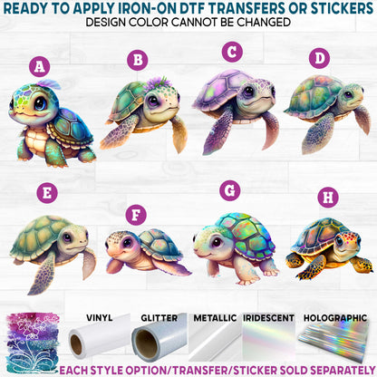 (s343-5) Colorful Green Sea Turtle Turtles b Printed Heat Transfer or Sticker