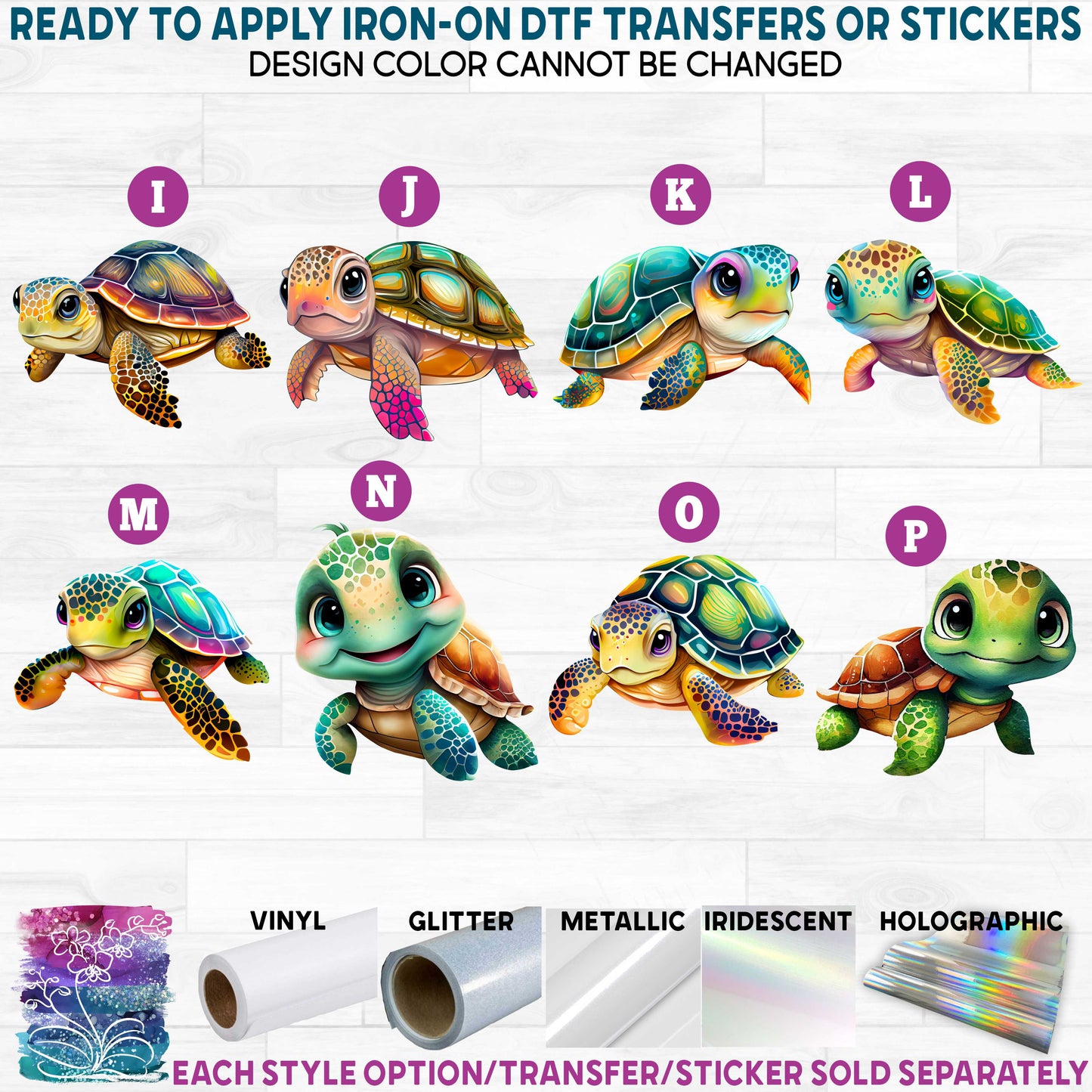 (s343-5) Colorful Green Sea Turtle Turtles b Printed Heat Transfer or Sticker