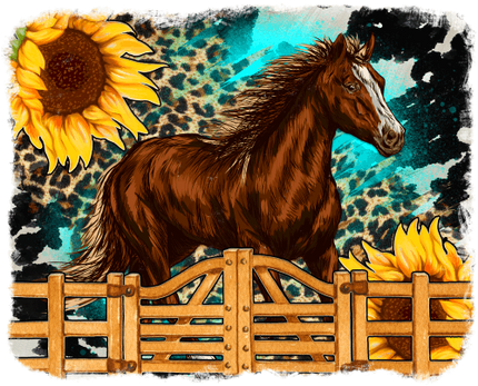 (s346-1-1G)  Watercolor Horse Sunflowers