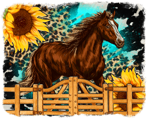 (s346-1-1G)  Watercolor Horse Sunflowers
