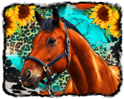 (s346-1-1I)  Watercolor Horse Sunflowers