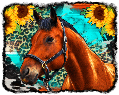 (s346-1-1I)  Watercolor Horse Sunflowers