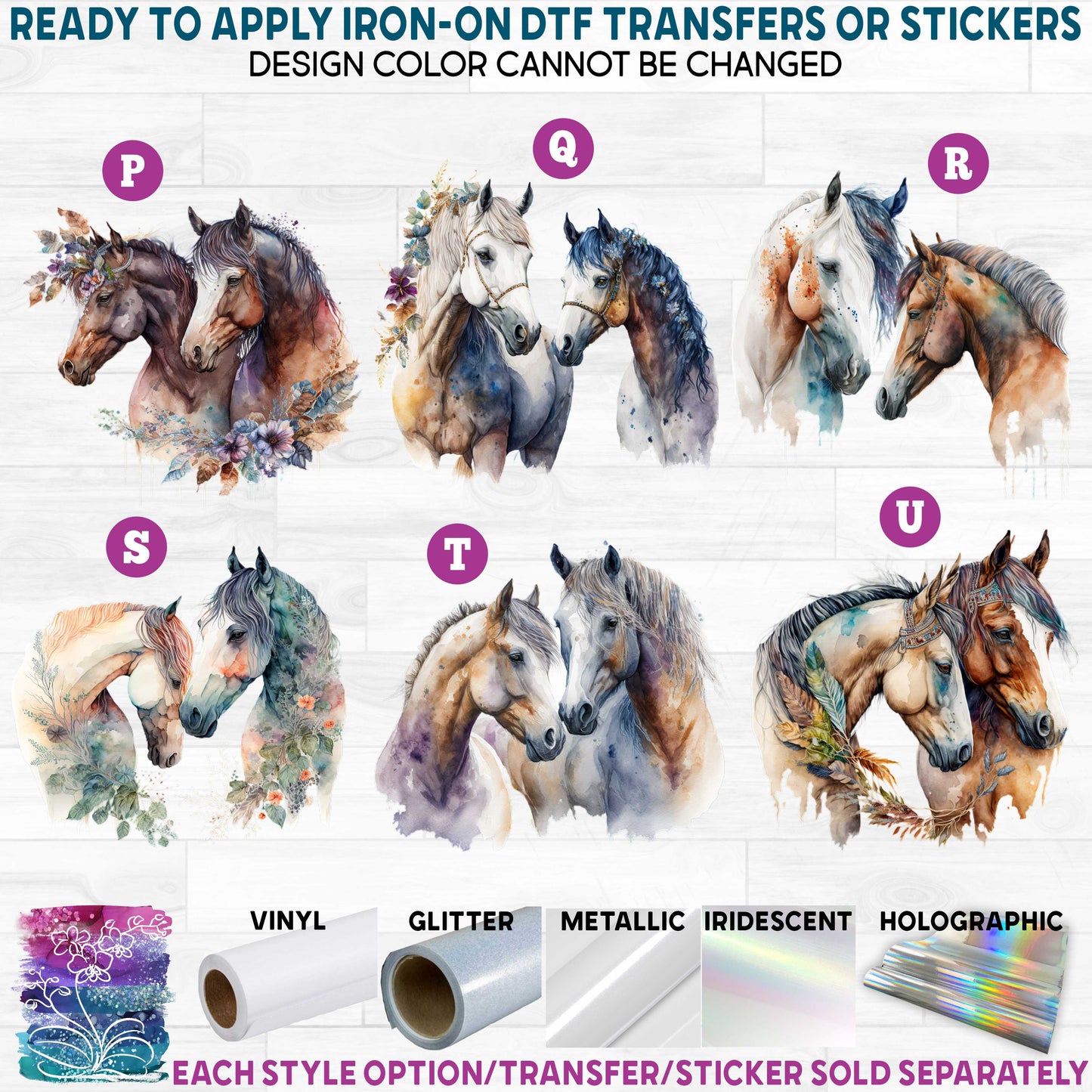 (s346) Boho Flowers Flower Floral Horse Horses Printed Heat Transfer or Sticker