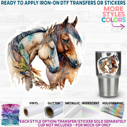 (s346) Boho Flowers Flower Floral Horse Horses Printed Heat Transfer or Sticker