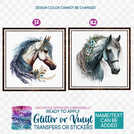 SBS-346 Watercolor Boho Floral Flower Horse Horses Made-to-Order Iron-On Transfer or Sticker