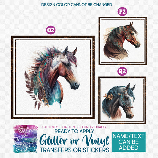 SBS-346 Watercolor Boho Floral Flower Horse Horses Made-to-Order Iron-On Transfer or Sticker