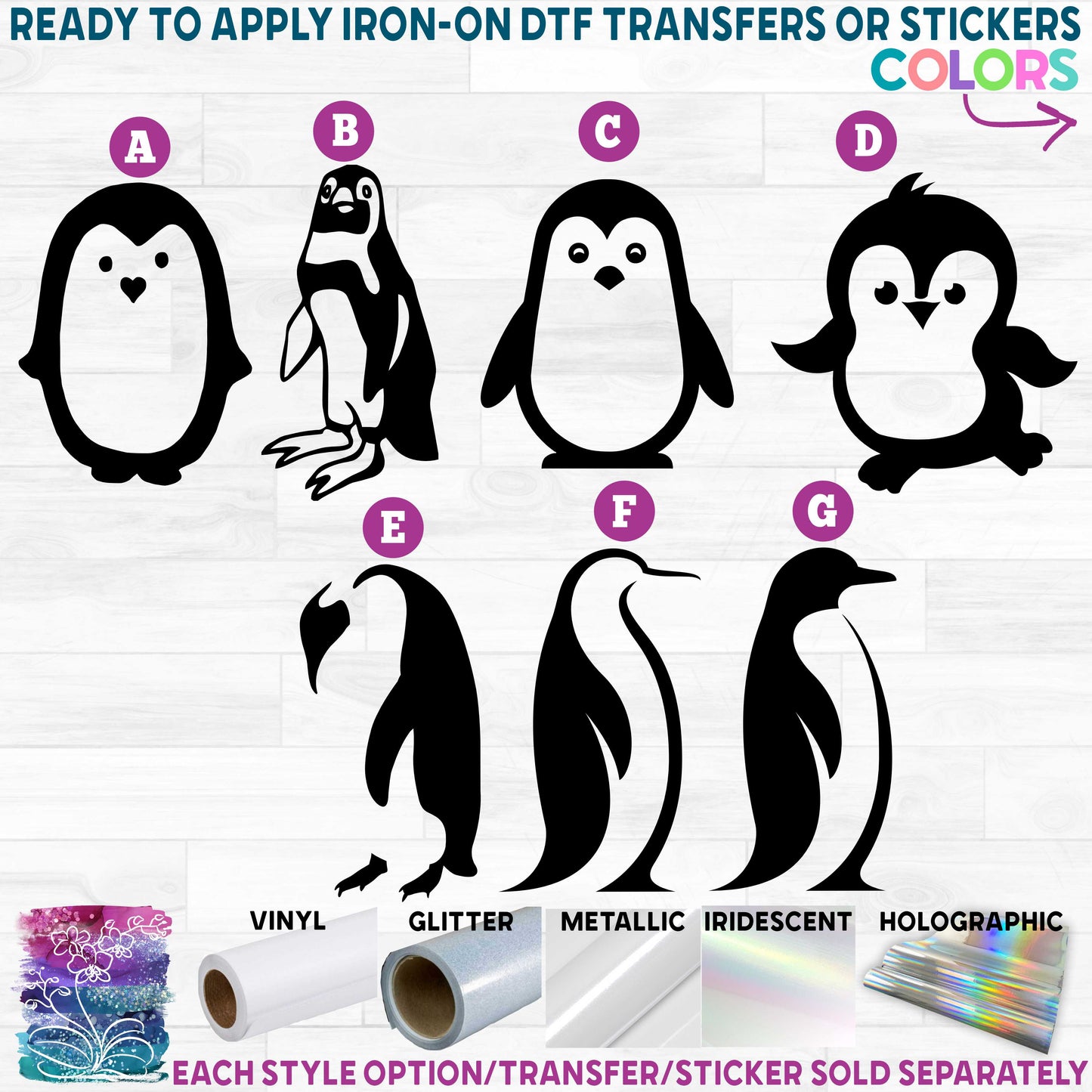 (s348) Penguin Penguins Printed Heat Transfer or Sticker