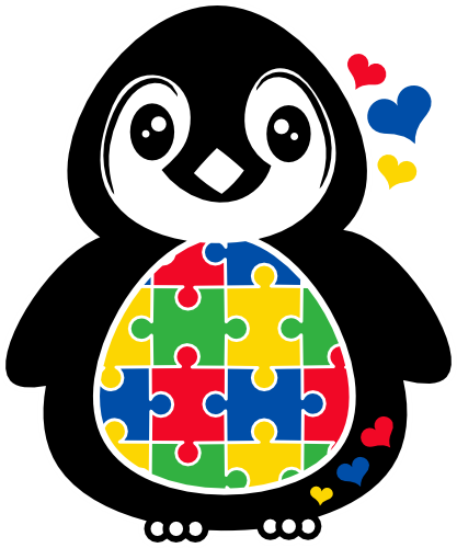 (348-Q) Penguin Penguins Watercolor Autism Puzzle