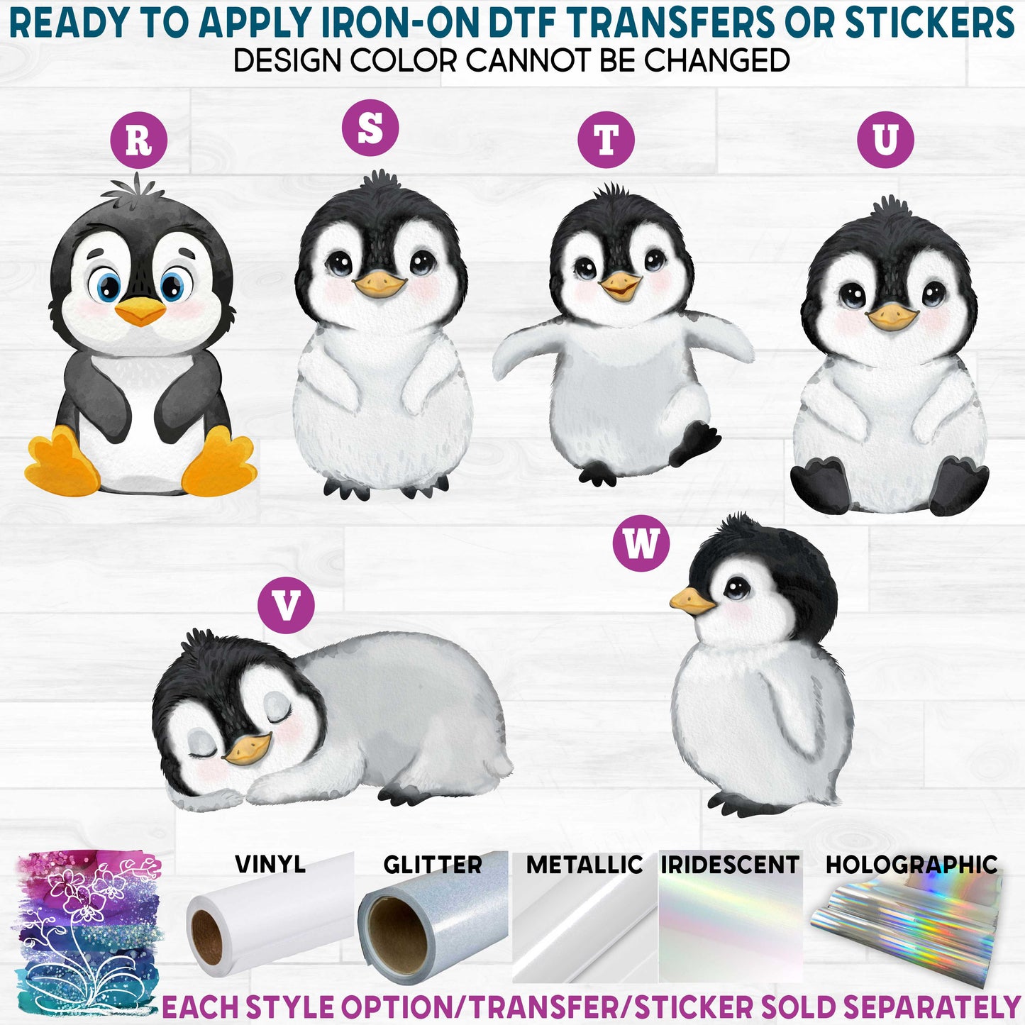 (s348) Cute Baby Penguin Penguins Watercolor Printed Heat Transfer or Sticker