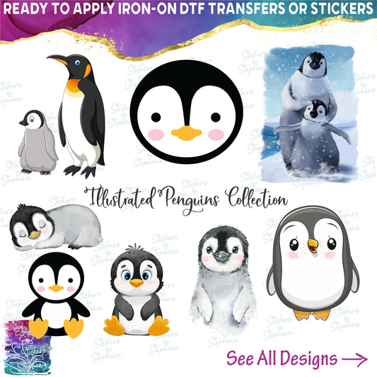 (s348) Illustrated Cartoon Watercolor Penguin Collection 34 Style Options