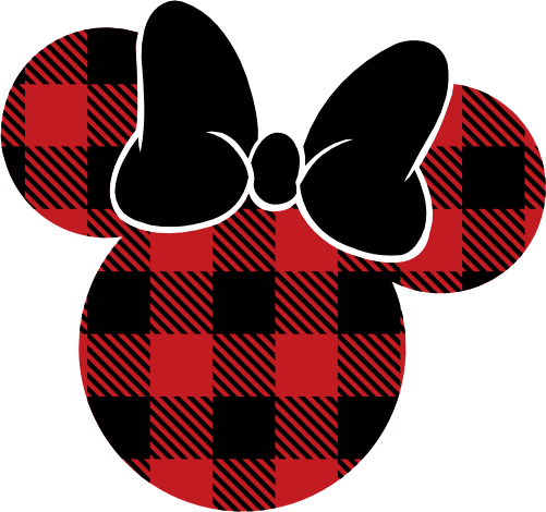 (351-D1-2J) Black Bow Minnie Mouse Red Buffalo Plaid