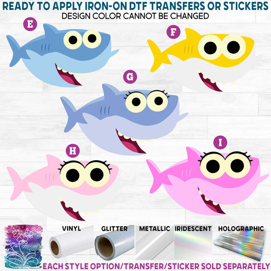 (s409-B1) Cartoon Shark a Printed Heat Transfer or Sticker