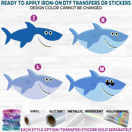 (s409-B1) Cartoon Shark b Printed Heat Transfer or Sticker