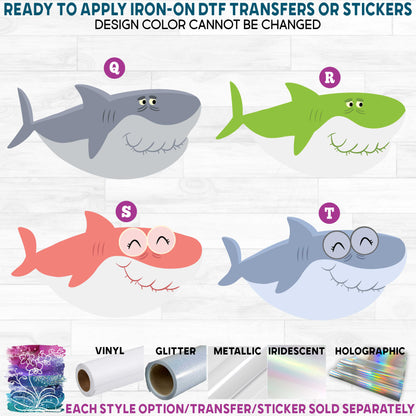 (s409-B1) Cartoon Shark d Printed Heat Transfer or Sticker