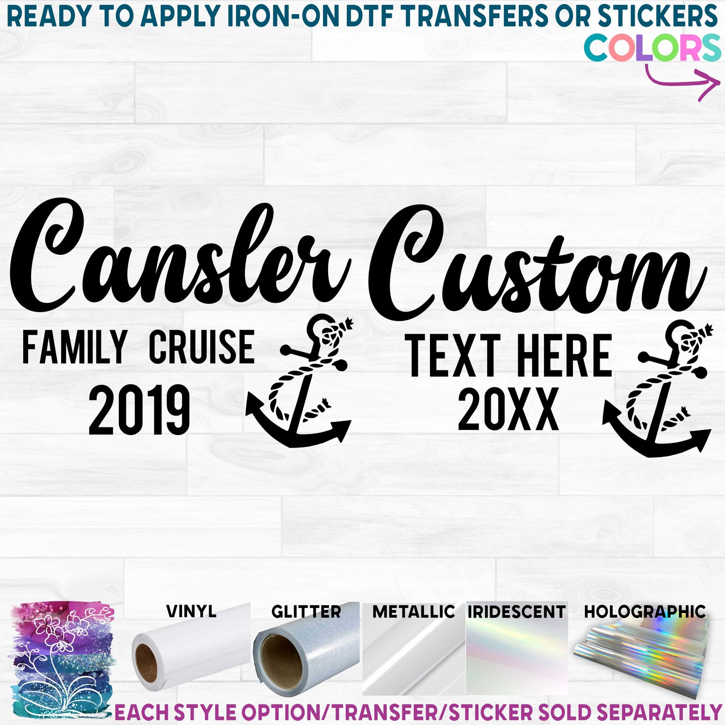 (s353-2) Tropical Family Cruise Anchor Printed Heat Transfer or Sticker