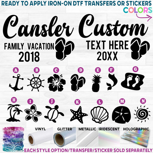 (s353-1) Tropical Family Vacation Custom Text Printed Heat Transfer or Sticker