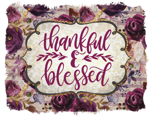 (s354-2I) Thankful & Blessed Plum Floral Frame Border