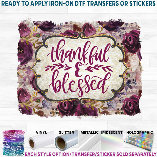 (s354-2I) Thankful & Blessed Plum Floral Frame Border